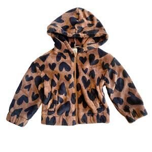 Fluffy Zip Up Jacket With Hood And Hearts Size 24 months